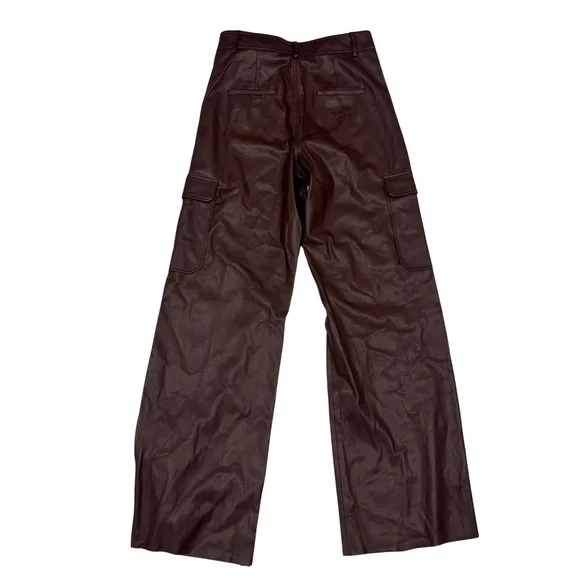 NWT $398 OSCAR The Collection Faux Leather Cargo Pants UK 12 US 8 Chestnut Brown - Picture 5 of 9